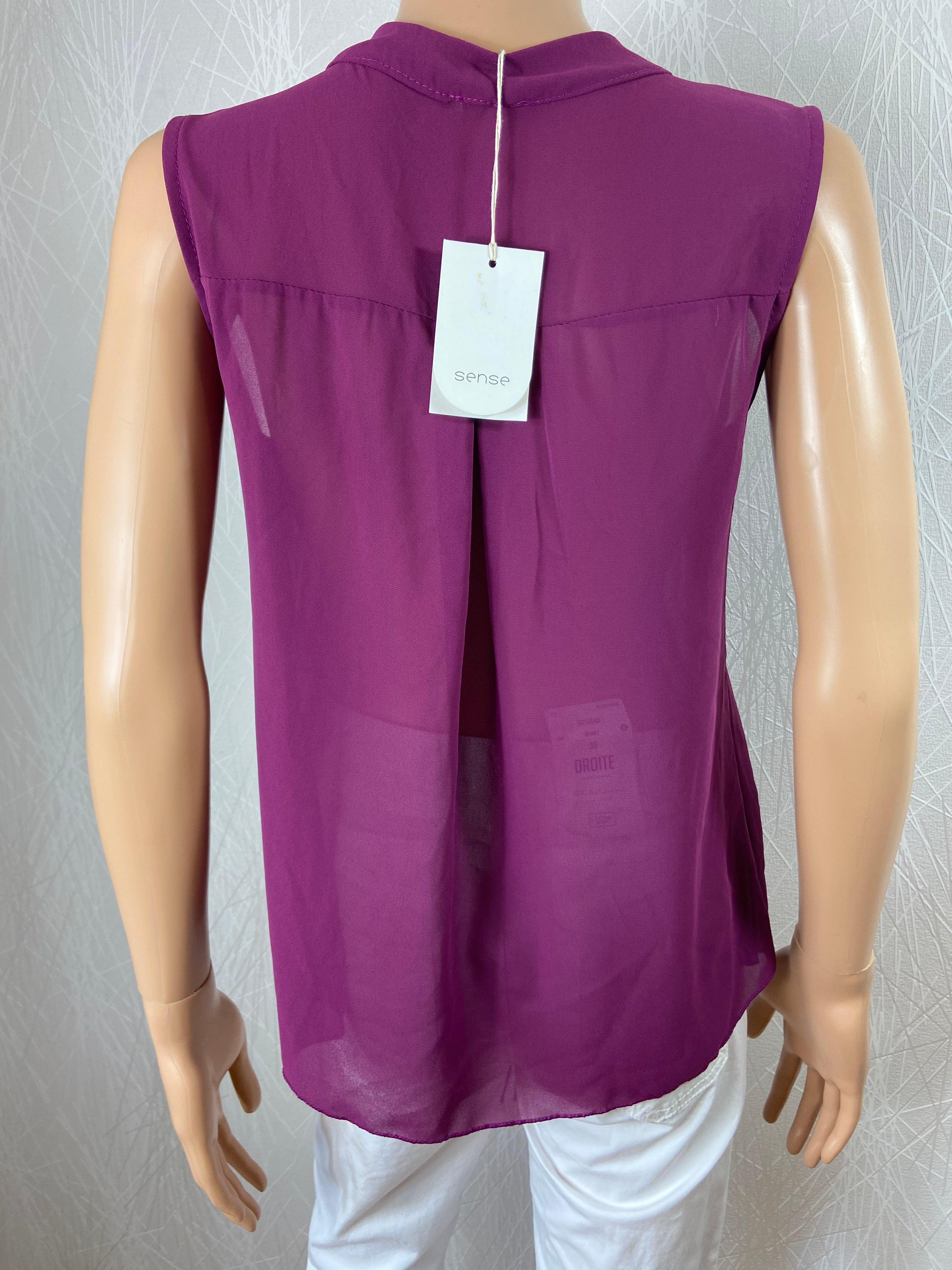 Top violet transparent sans manches flot Sense - Offre-Unique