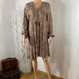 Robe fluide manches longues motifs marron Bymmjoella Short Dress B.Young