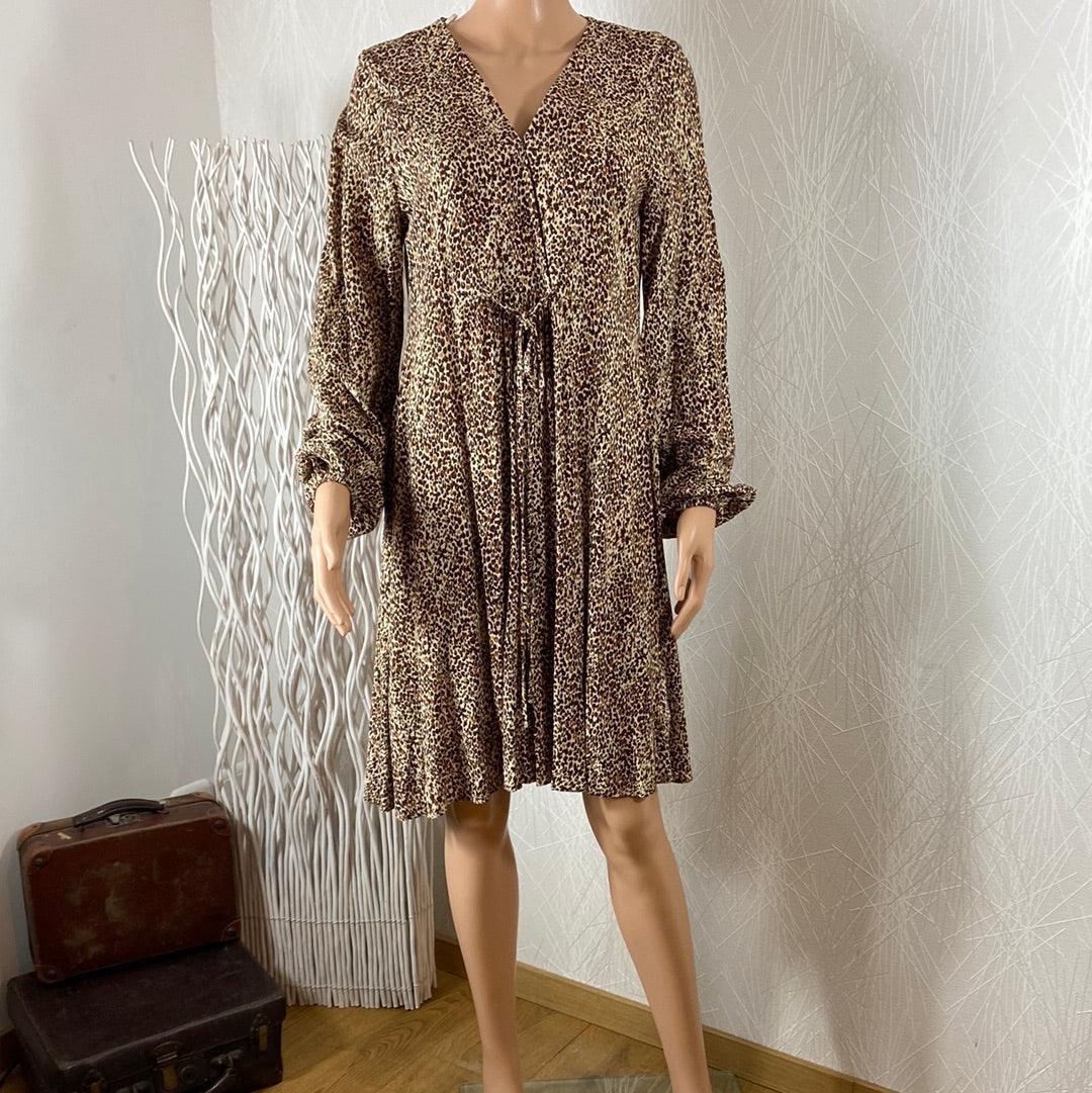 Robe fluide manches longues motifs marron Bymmjoella Short Dress B.Young - Offre-Unique