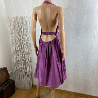 Robe violette style patineuse dos nu sans manches plis Pappa Gallo