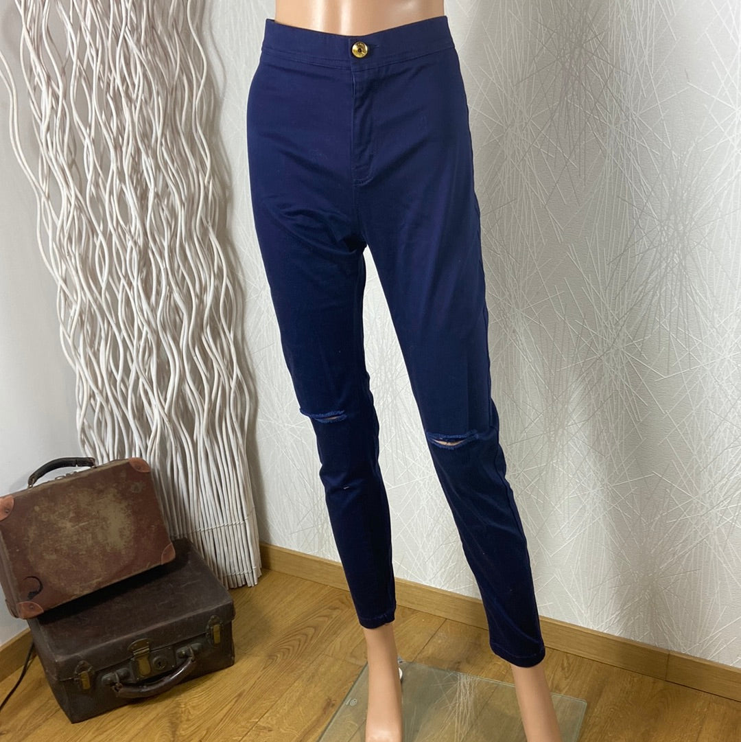 Pantalon bleu marine taille mi-haute élastique Rose Player