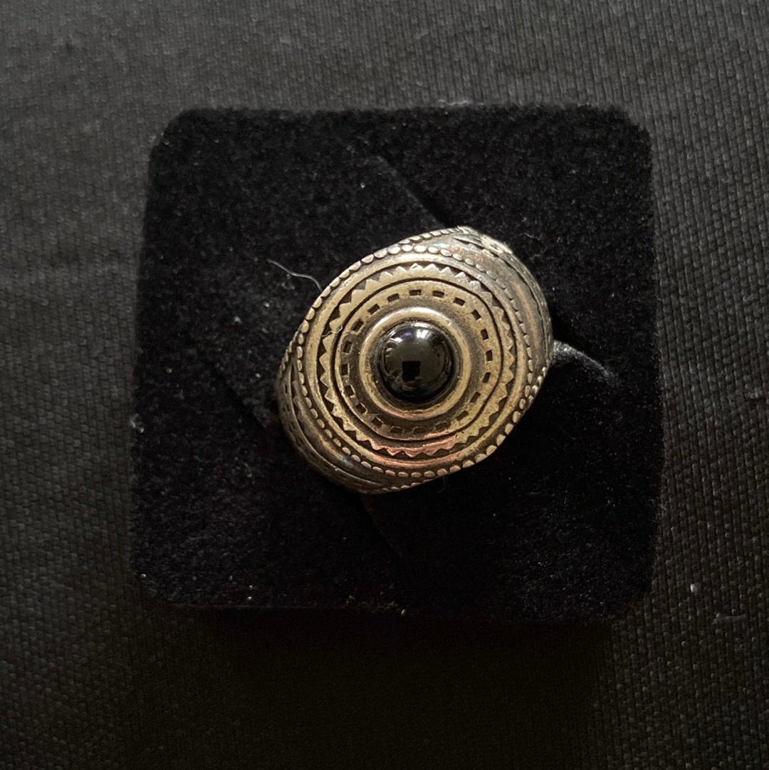 Bague réglable plaquée argent pierre semi-précieuse noire Shabada