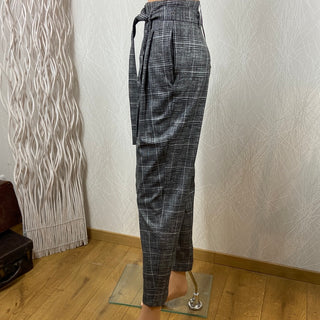 Pantalon taille haute à carreaux noir et gris Morgan