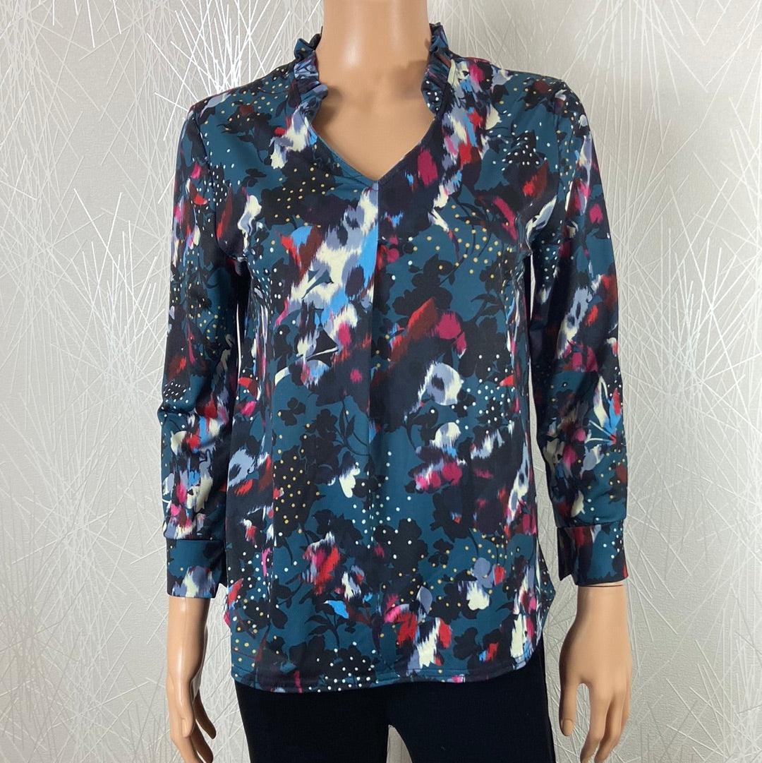 Blouse multicolore avec jeux de plis encolure V Le Singe de Julie - Offre-Unique