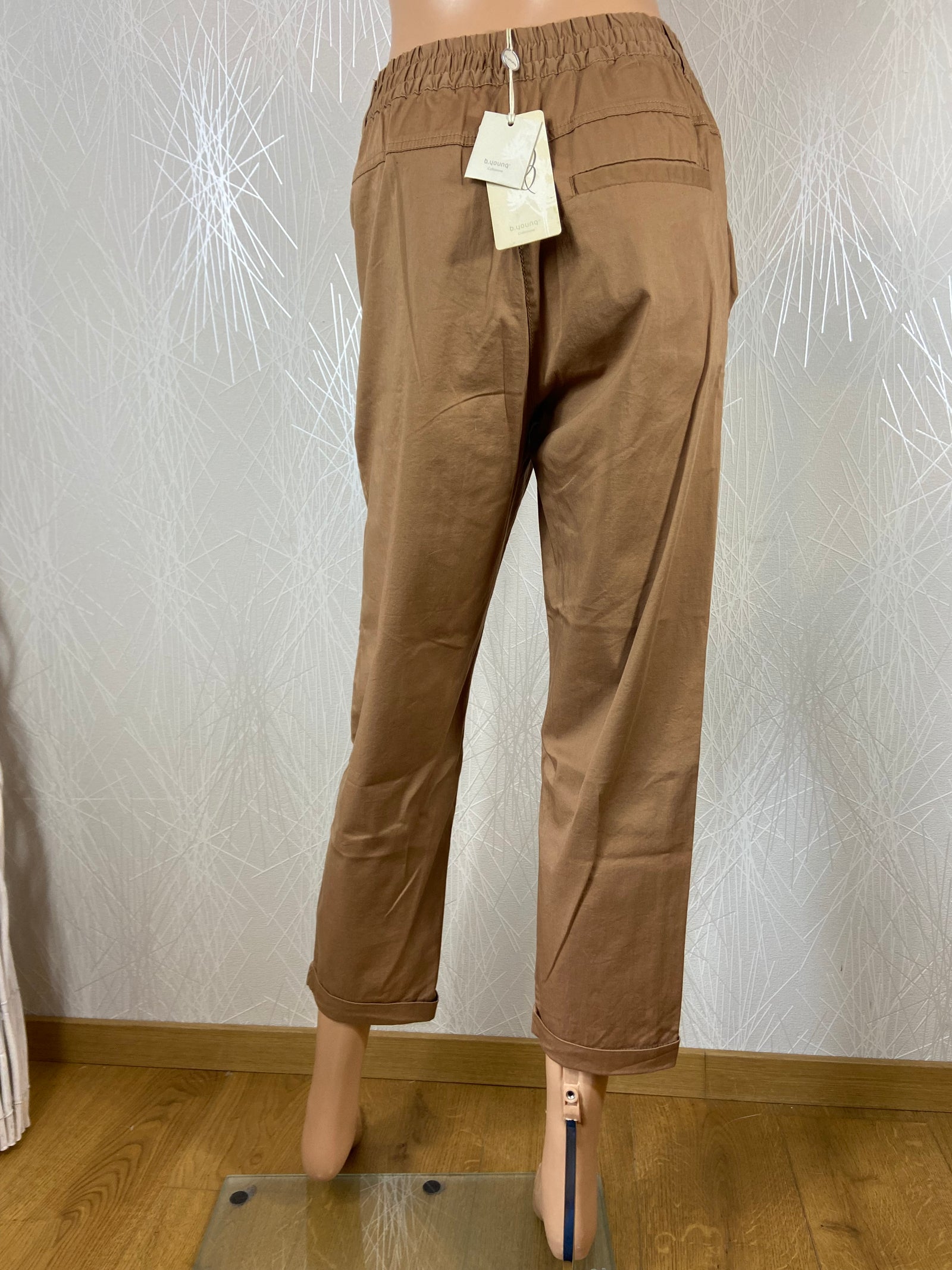 Pantalon coton taille élastiquée brun camel BYoung