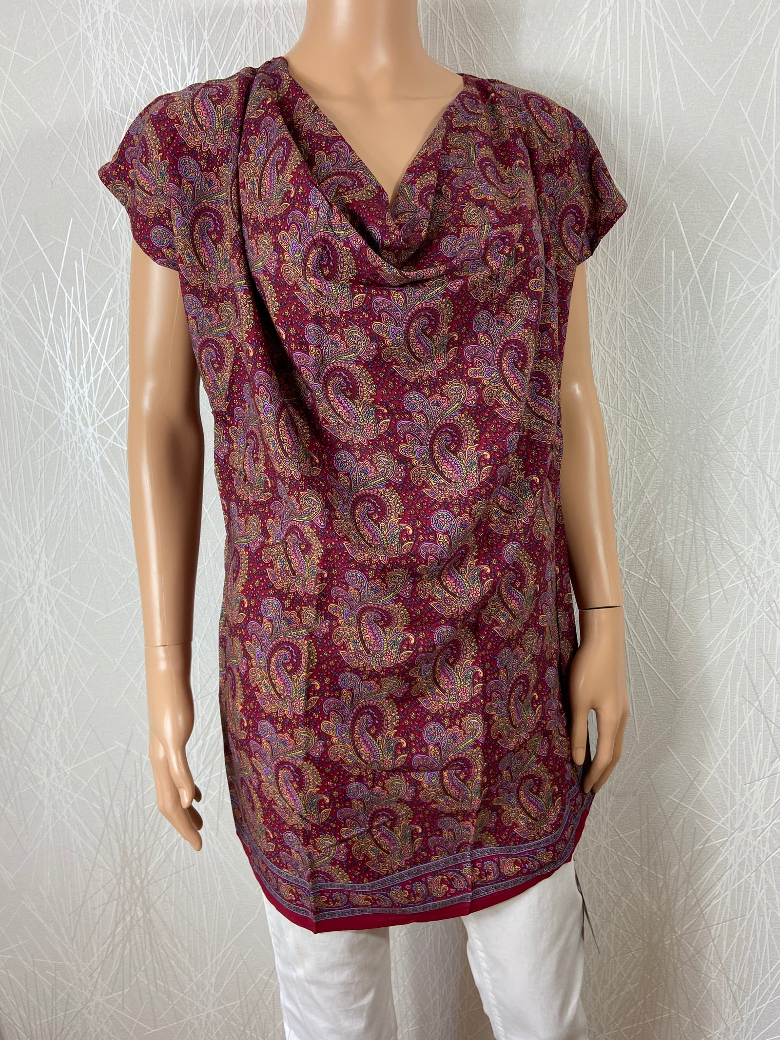 Blouse tunique fluide légère bordeaux à motifs cachemire Aller Simplement