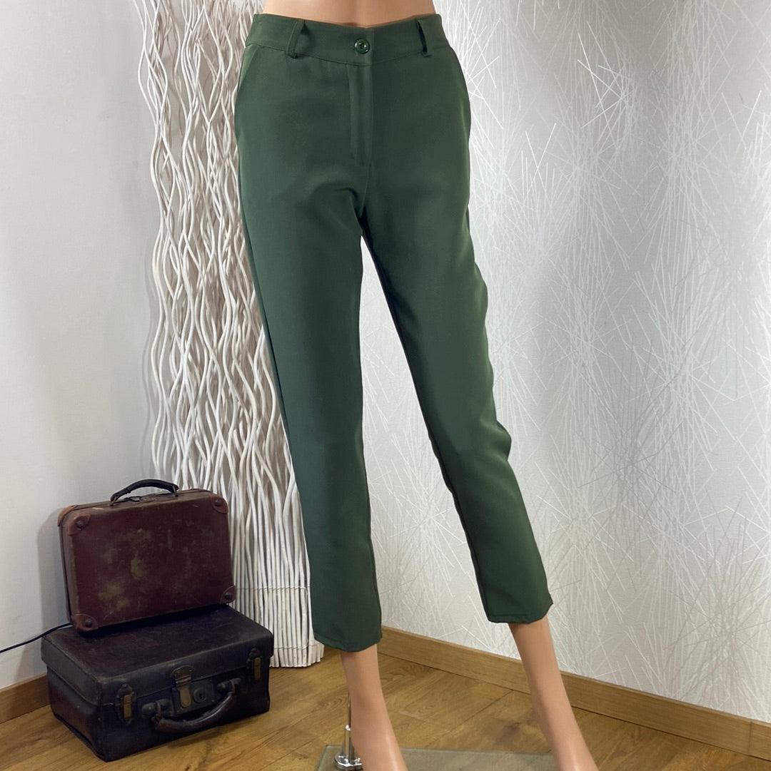 Pantalon habillé 7/8 kaki taille haute coupe droite Studio Birkin - Offre-Unique