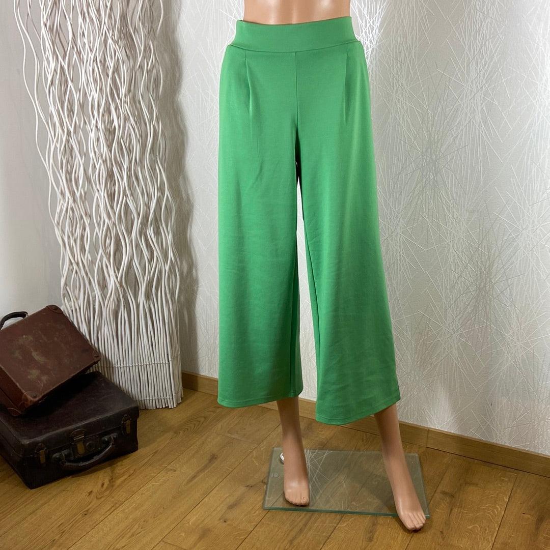 Pantalon femme vert 7/8 jambes larges taille haute élastique Ihkate Wide Ichi - Offre-Unique