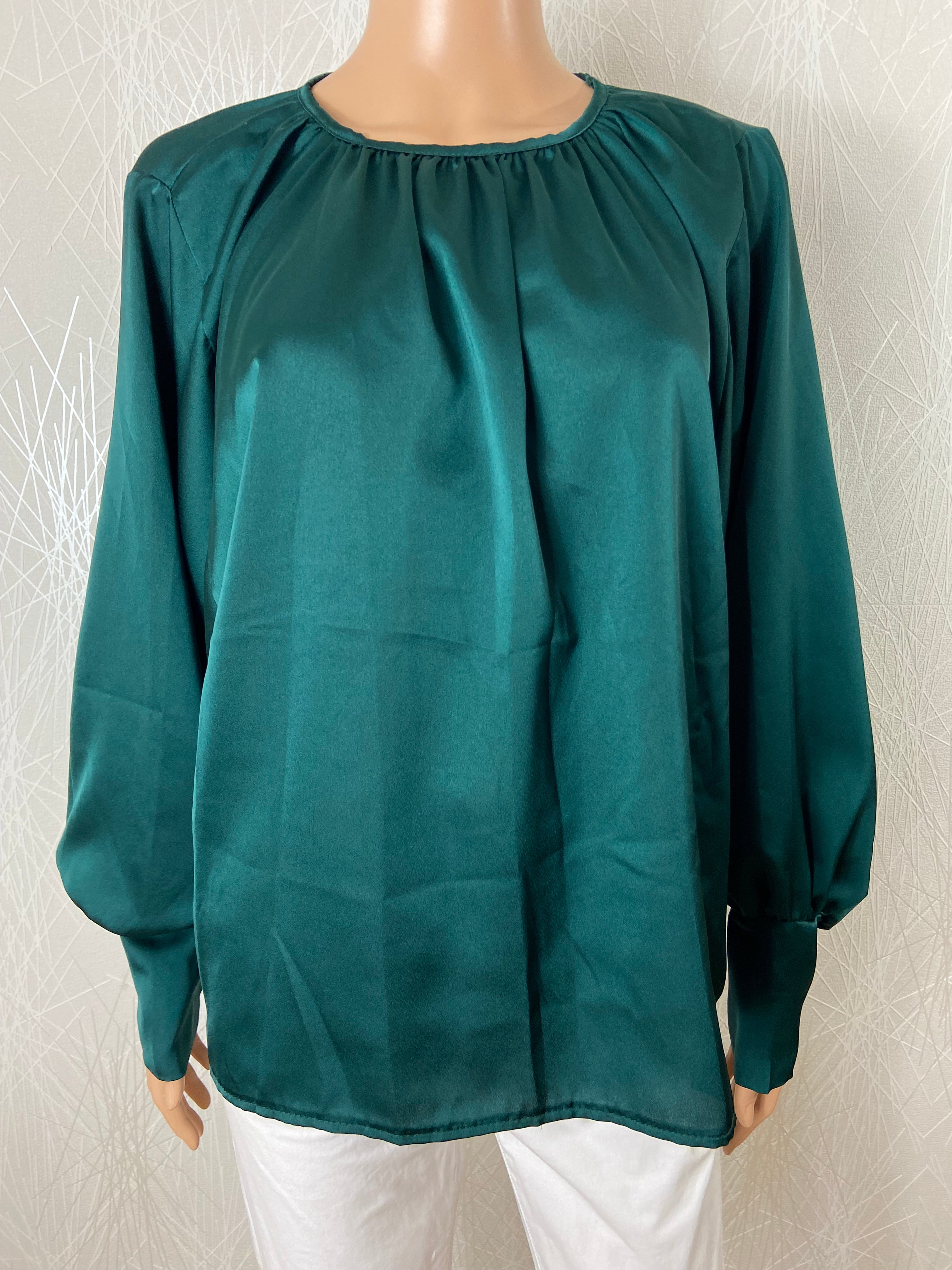 Blouse ample satin tissu vert manches longues Sense - Offre-Unique