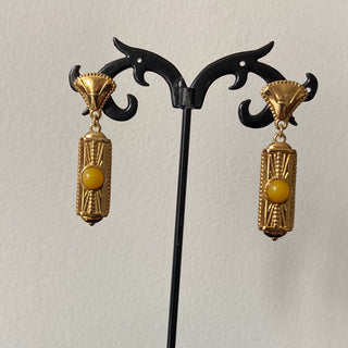 Boucles d’oreilles pendantes plaqué or pierre semi précieuse jaune Shabada