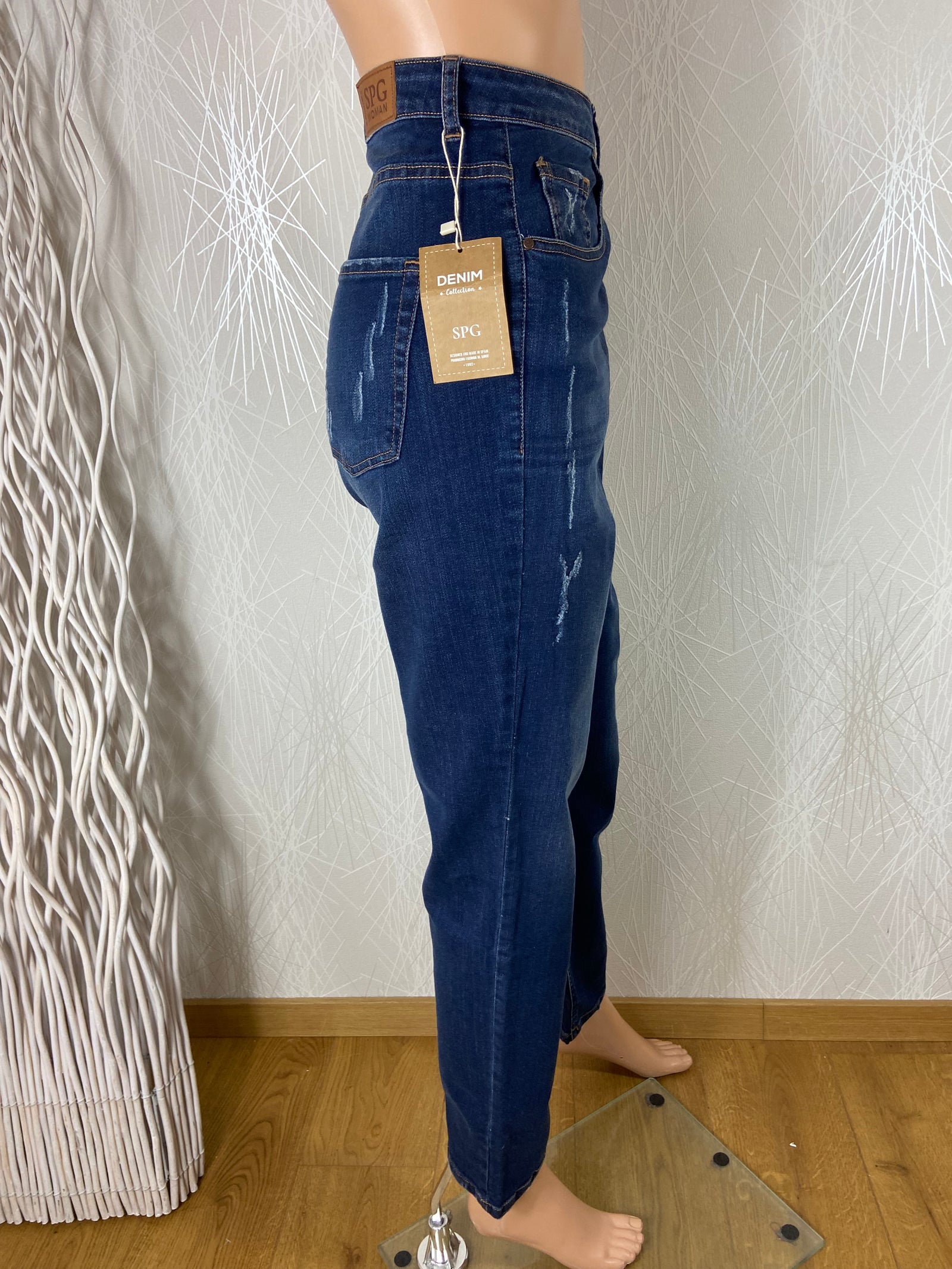 Jeans coton denim bleu taille haute slim SPG