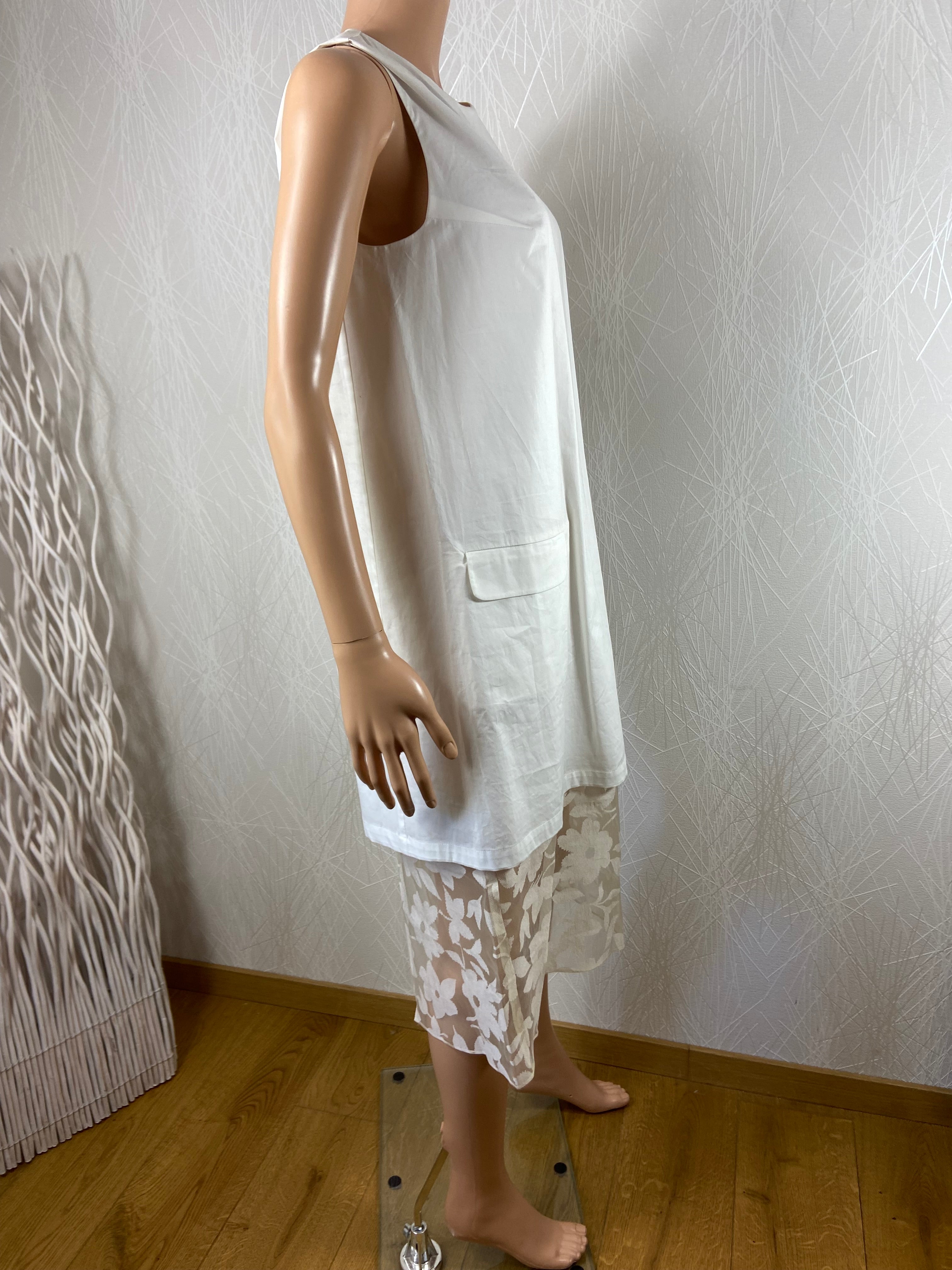 Robe blanche longue doublée sans manches dentelle Scee by Twinset