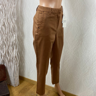 Pantalon coton enduit brun caramel taille haute coupe droite C’est Beau la Vie