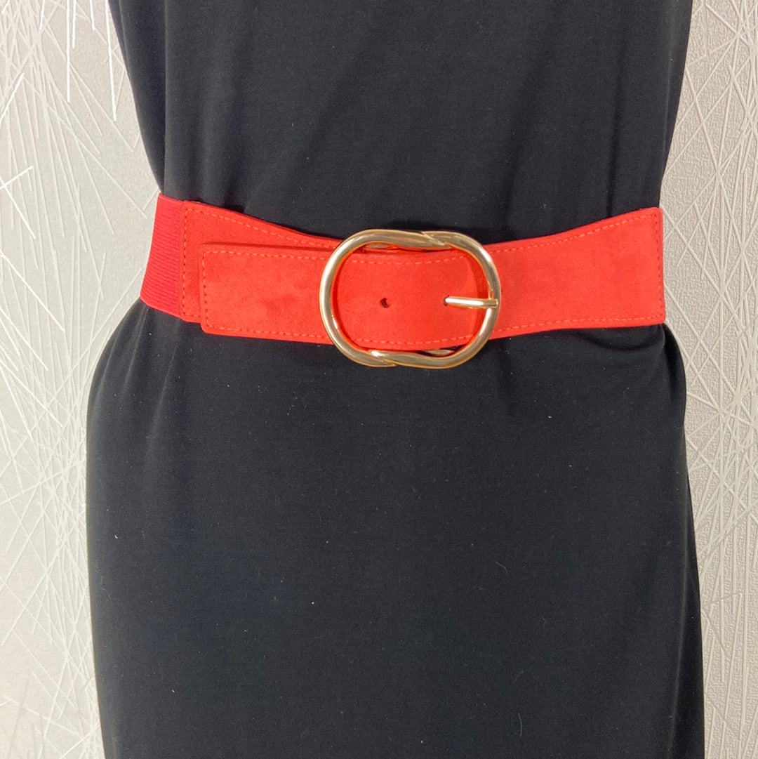 Ceinture élastique rose orangé grande boucle dorée