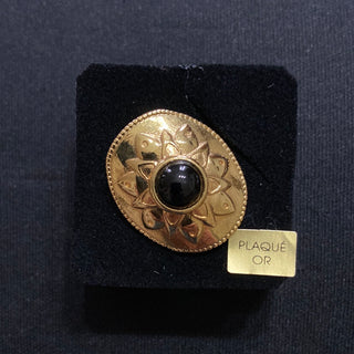 Bague ajustable plaquée or pierre semi précieuse noire Shabada