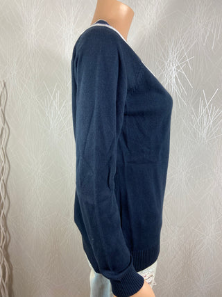 Pullover coton bleu marine col V modèle Imandra Rue de la Marine