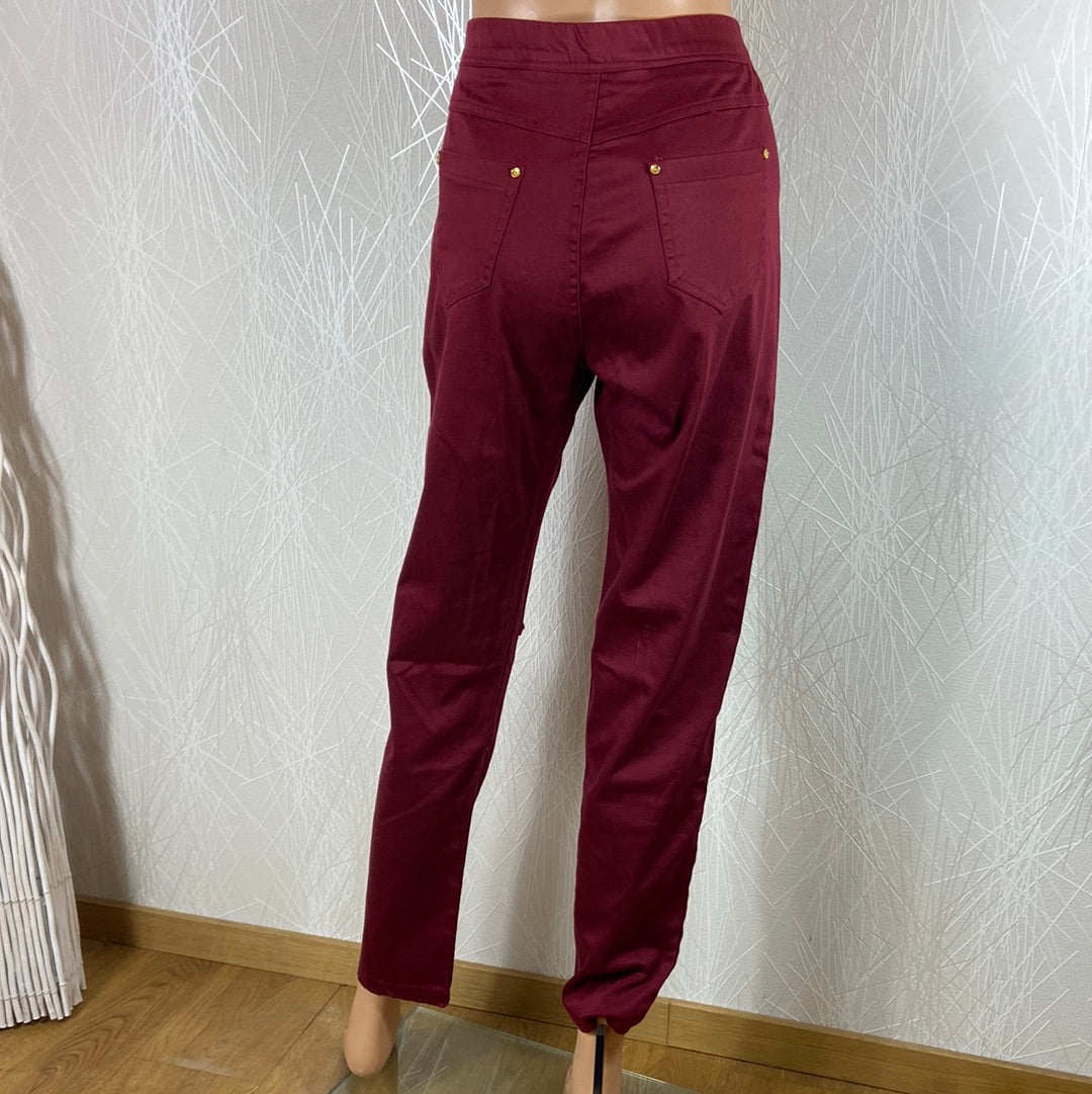 Pantalon femme rouge bordeaux taille mi-haute élastique Rose Player