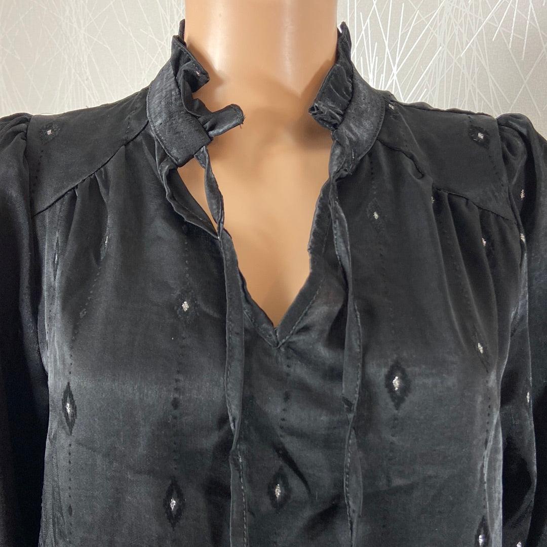 Blouse noire satin manches longues Les Petites Fleurs - Offre-Unique