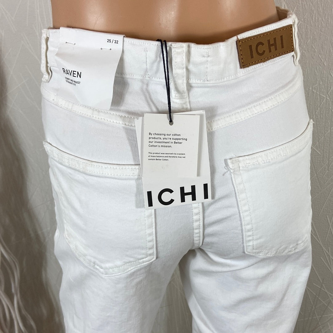 Jeans femme coton blanc taille haute coupe droite Ihziggy Raven Ichi