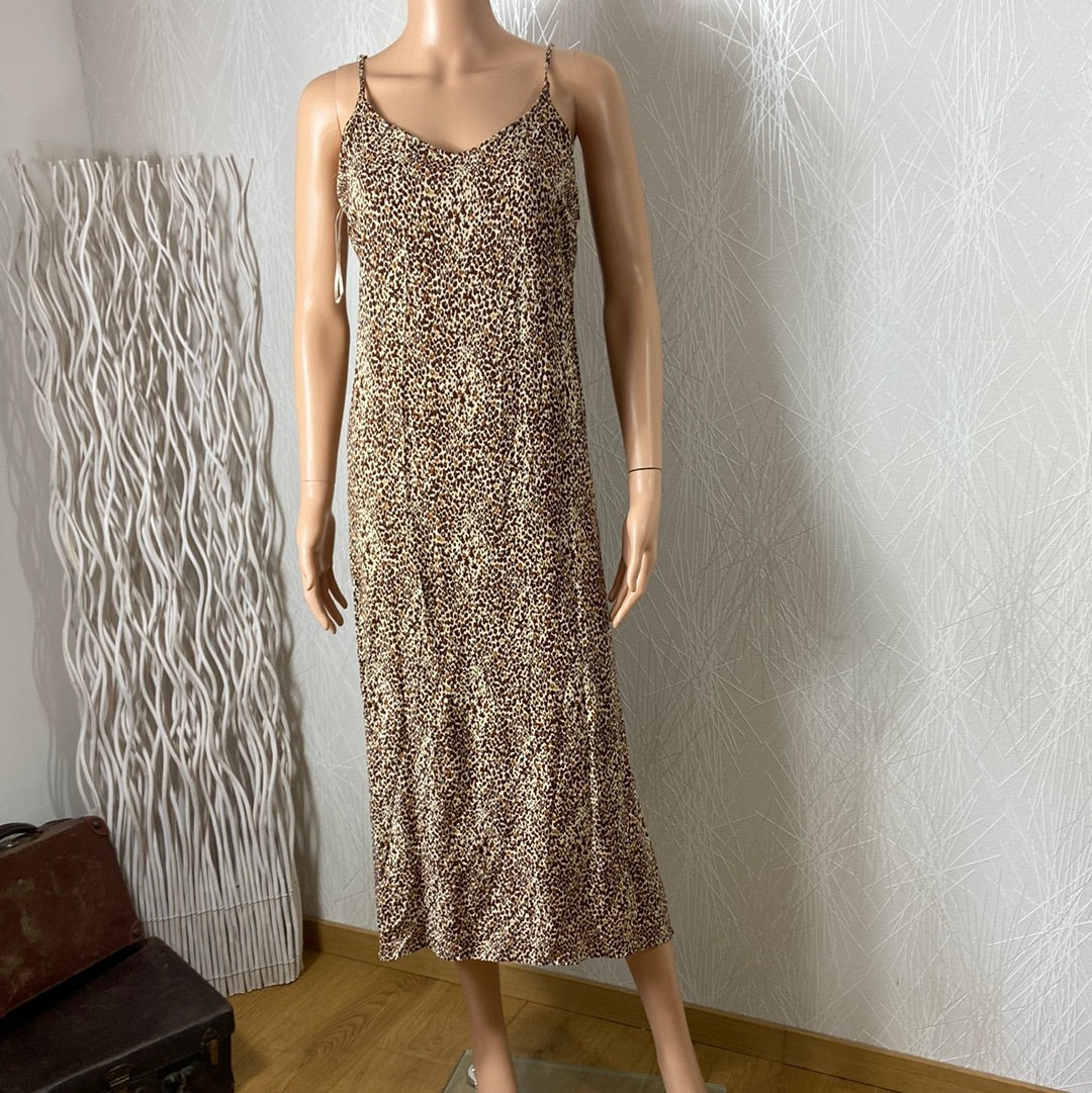 Robe légère fendue bretelles réglables motif marron Bymmjoella Slip Dress B.Young