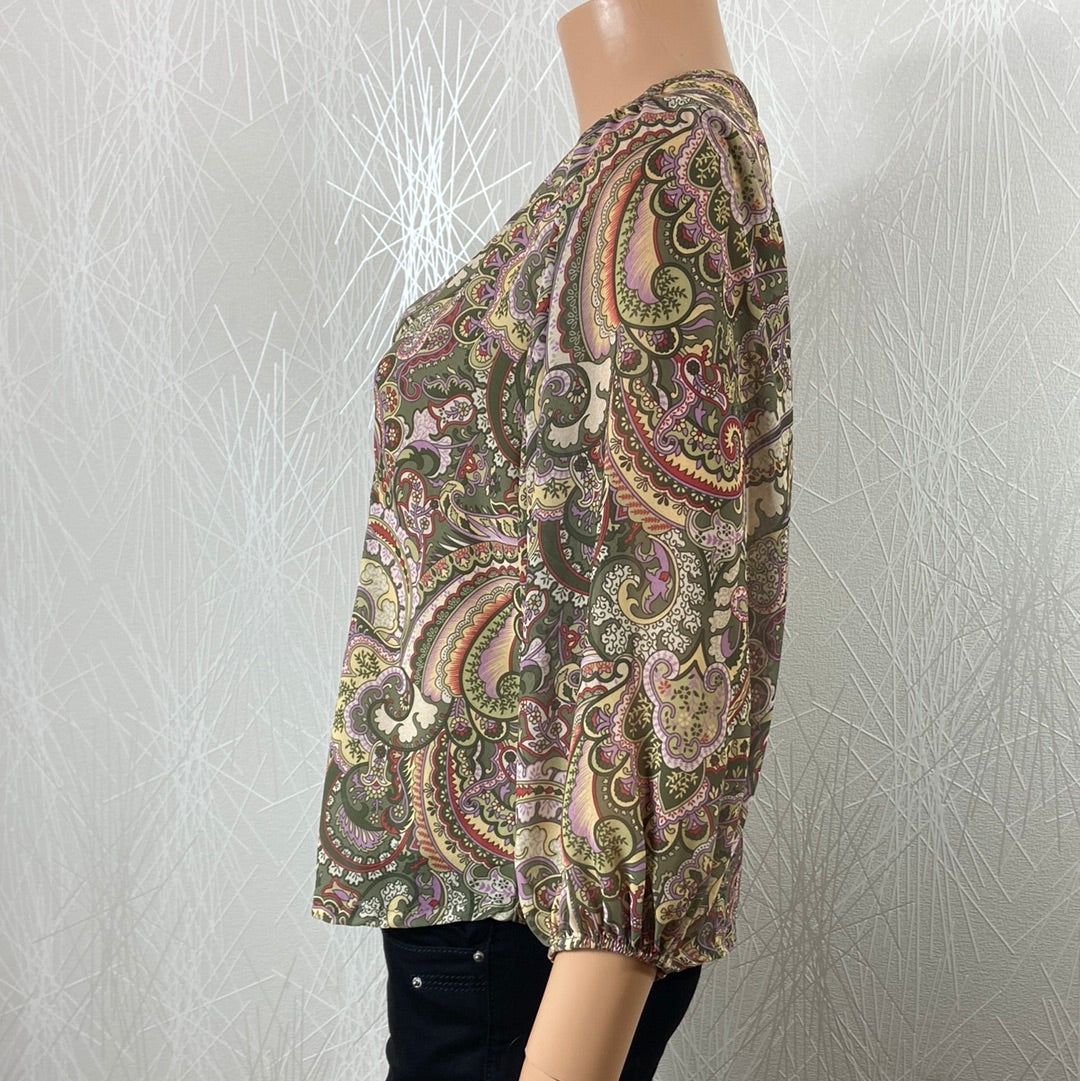 Blouse boutonnée femme à motifs fleuris cachemire multicolore manches 3/4 Celina