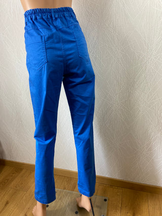 Pantalon léger coton stretch bleu taille haute élastique au dos Terra Di Siena