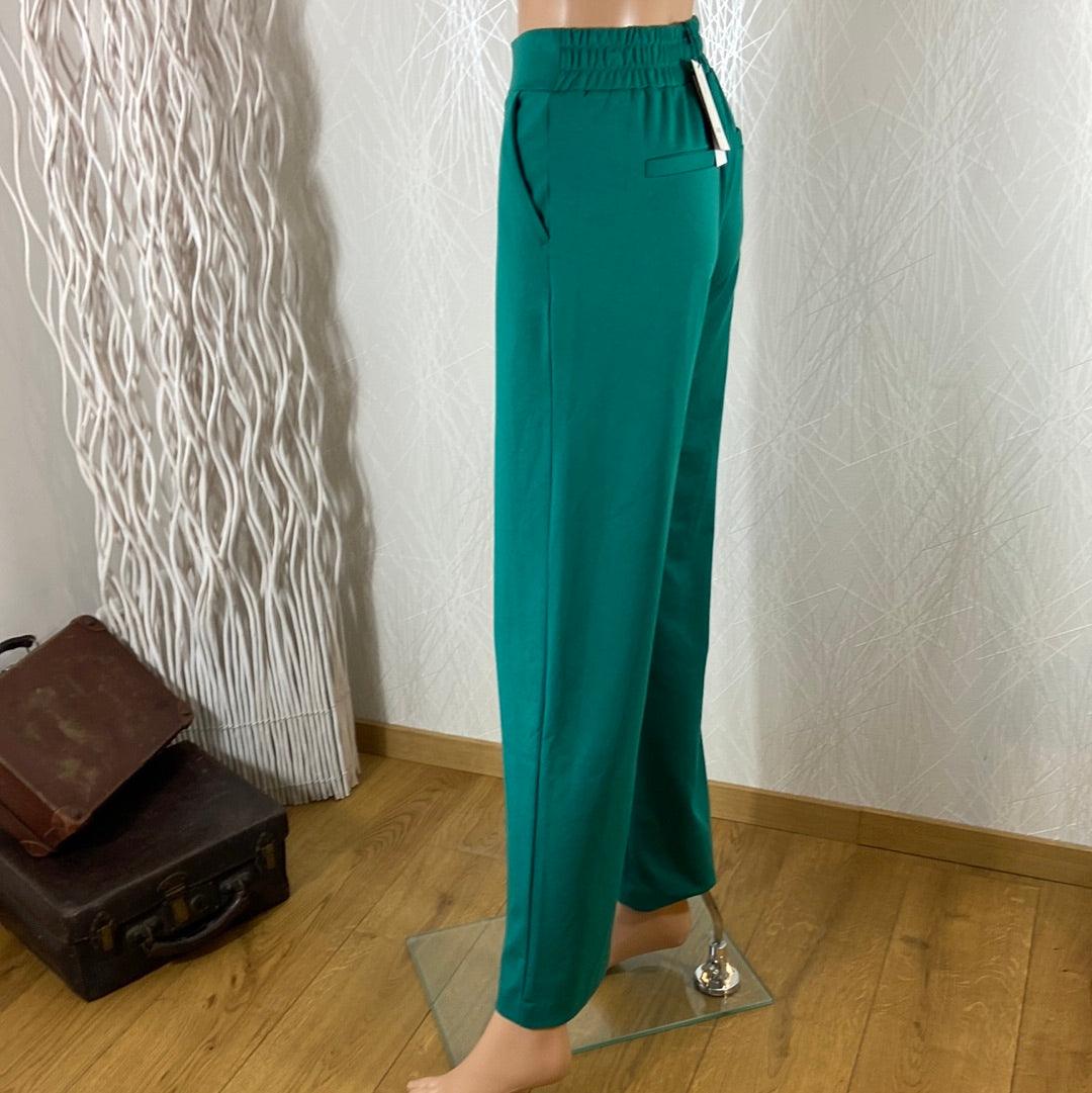 Pantalon vert foncé taille haute élastique jambes larges Byrizetta Wide Pants B.Young - Offre-Unique