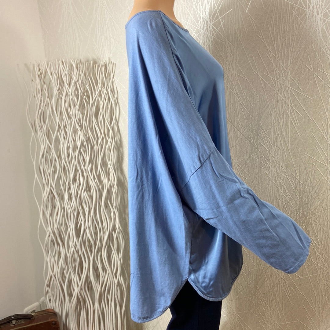 Blouse satinée asymétrique col bateau Made In Italy