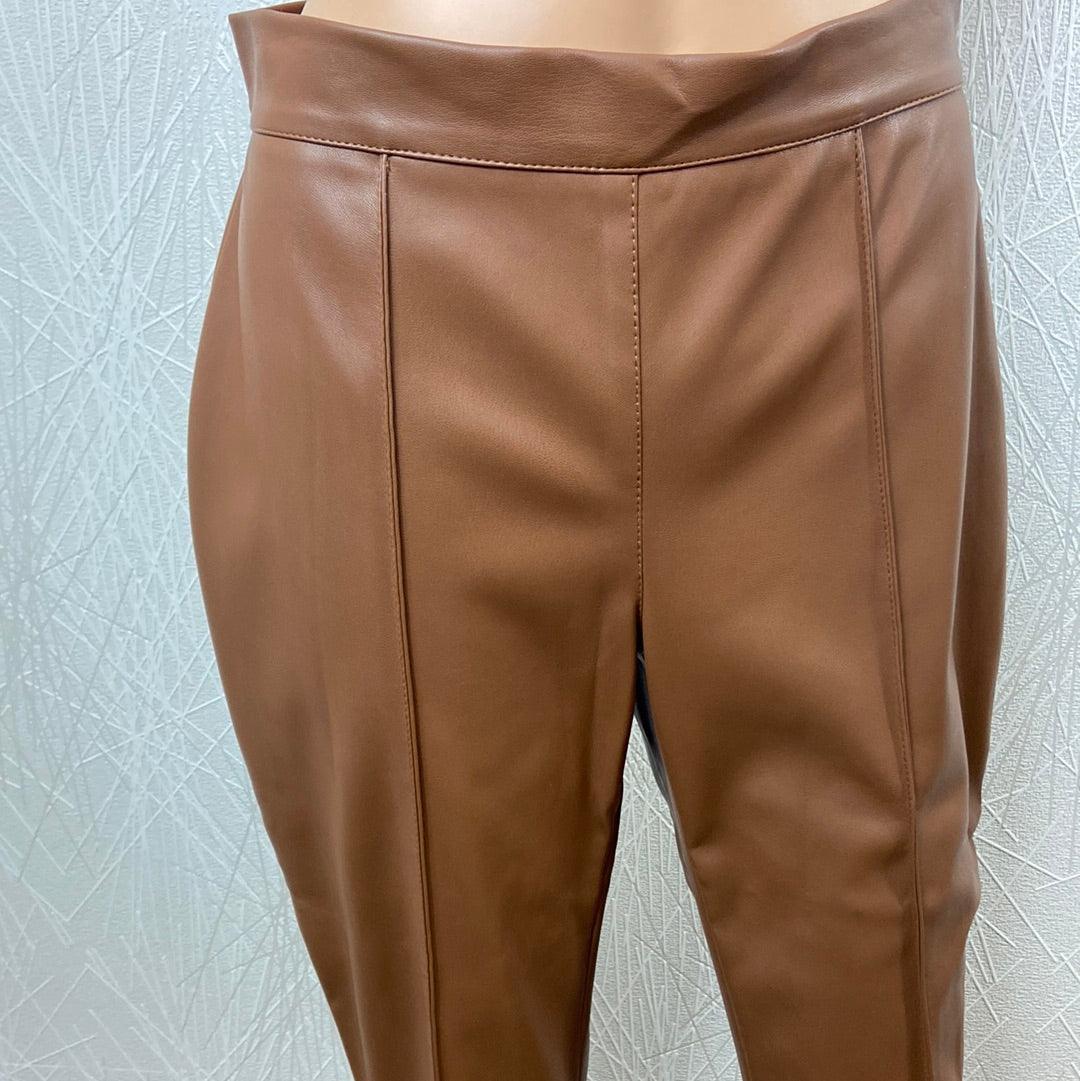 Pantalon femme en cuir synthétique marron taille haute coupe ample Kaos - Offre-Unique