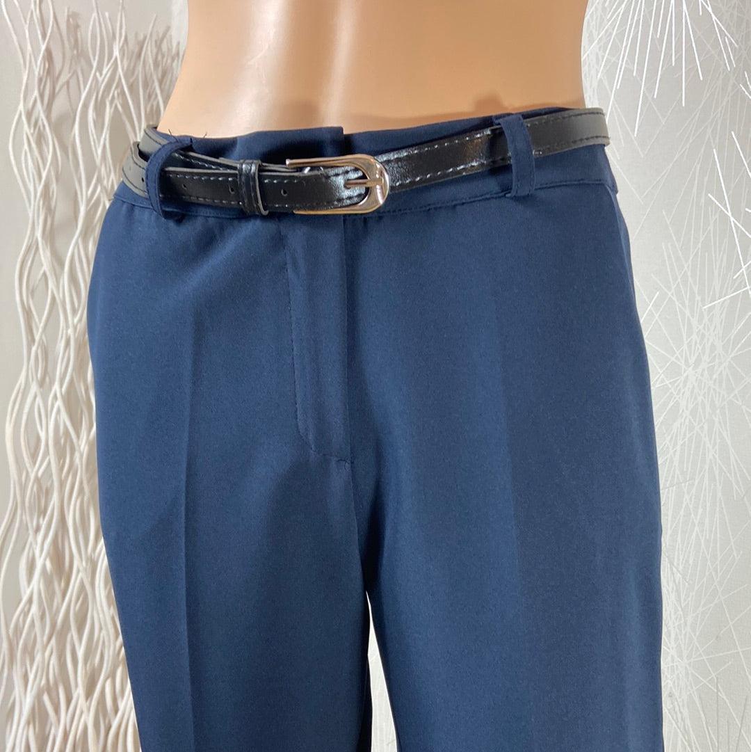 Pantalon habillé bleu marine 7/8 taille haute coupe droite Studio Birkin - Offre-Unique