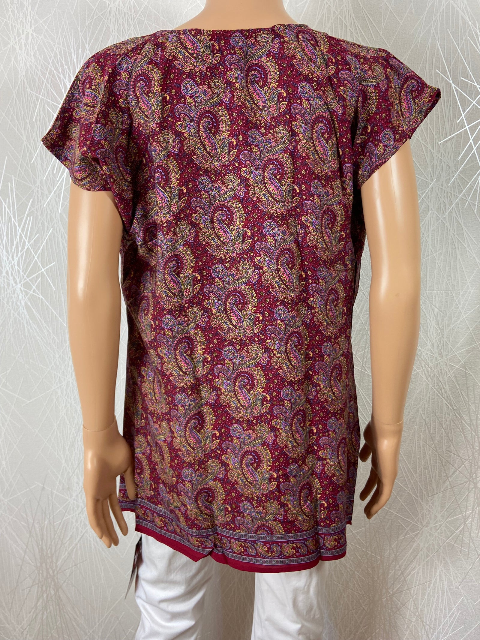 Blouse tunique fluide légère bordeaux à motifs cachemire Aller Simplement