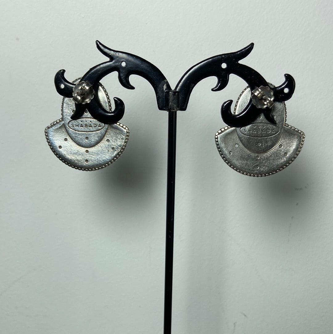 Boucles d’oreilles plaquées argent pierre semi-précieuse noire Shabada - Offre-Unique