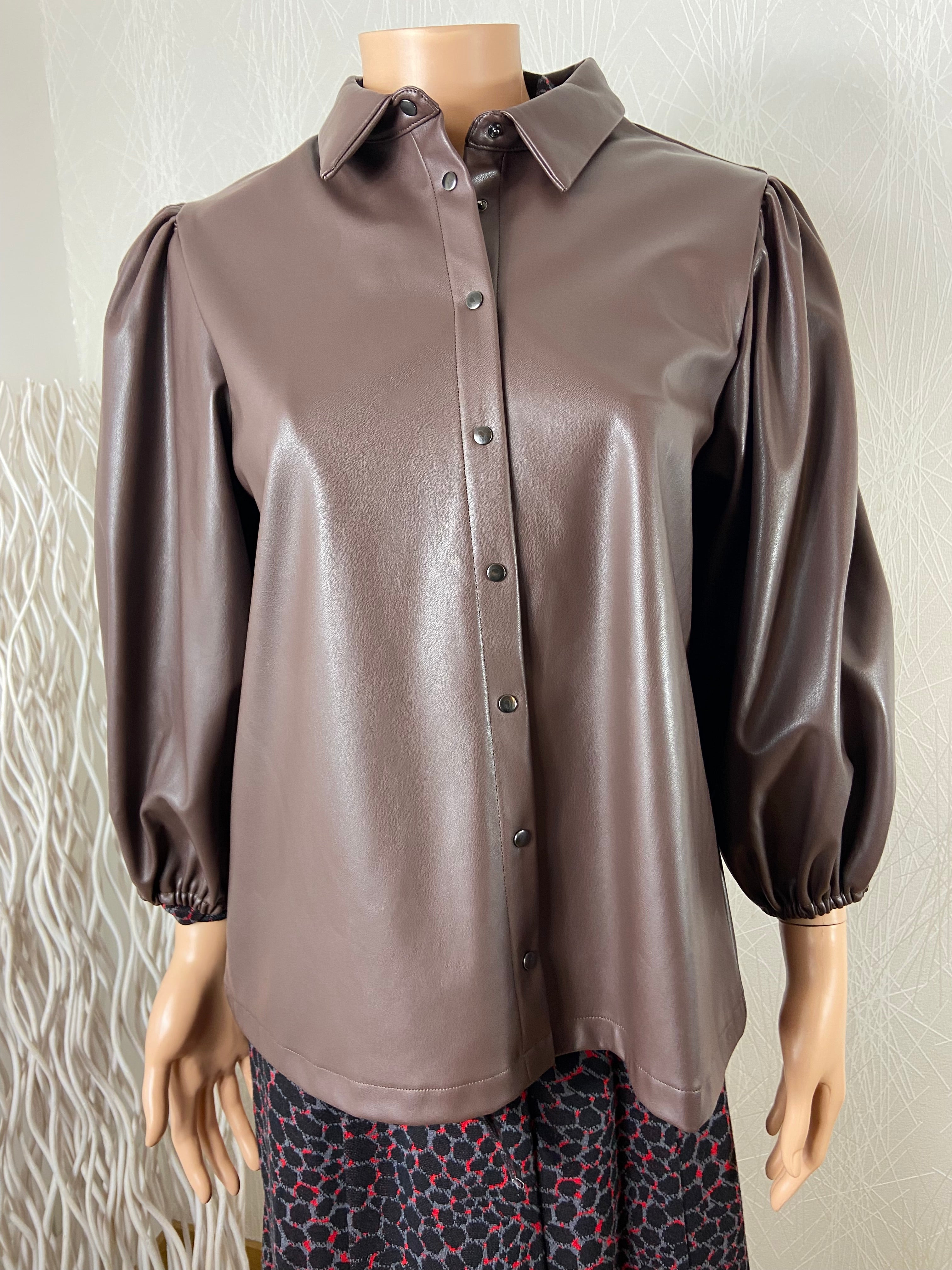 Chemise marron effet enduit manches 3/4 élastique Kaffe