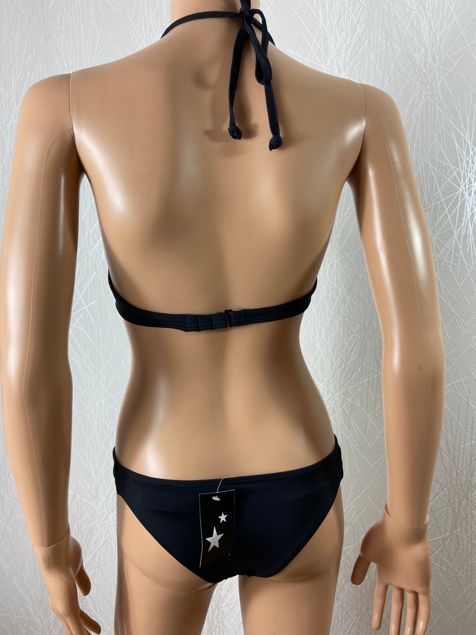 Maillot de bain noir femme 2 pièces bretelles flot bikini push-up Lady Summer