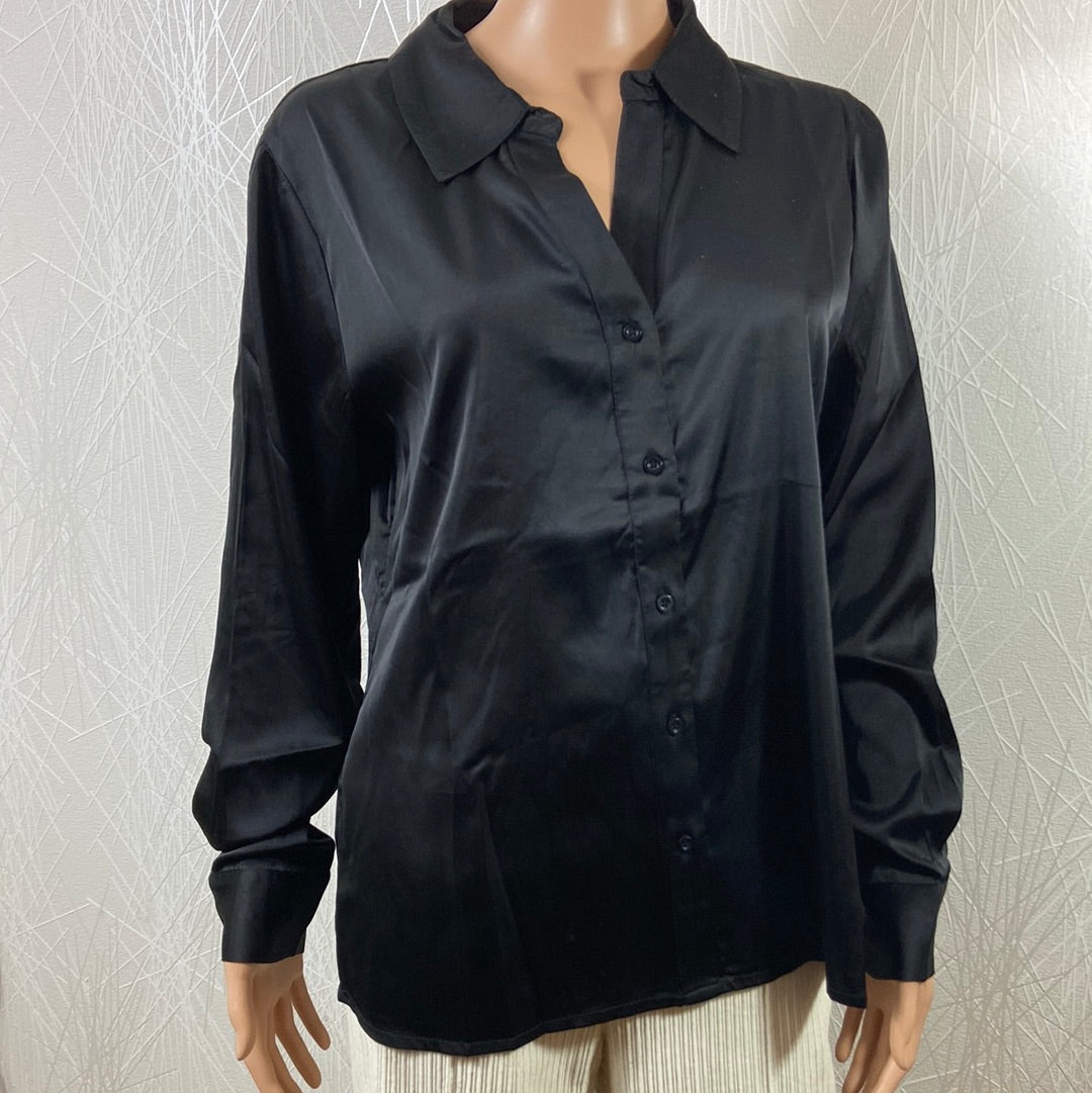 Chemise noire satin femme coupe droite Byhence Shirt b.Young - Offre-Unique