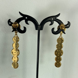 Boucles d’oreilles pendantes plaquées or pierres semi précieuses noires Shabada