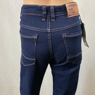 Jeans femme denim bleu foncé couture constrastée taille mi-haute Leggendario