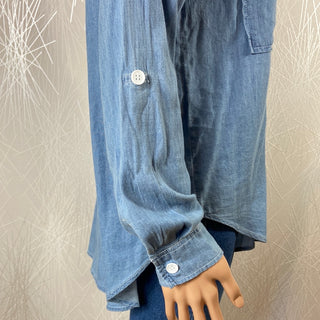 Chemise femme tissu jean denim bleu manches retroussables Cloal