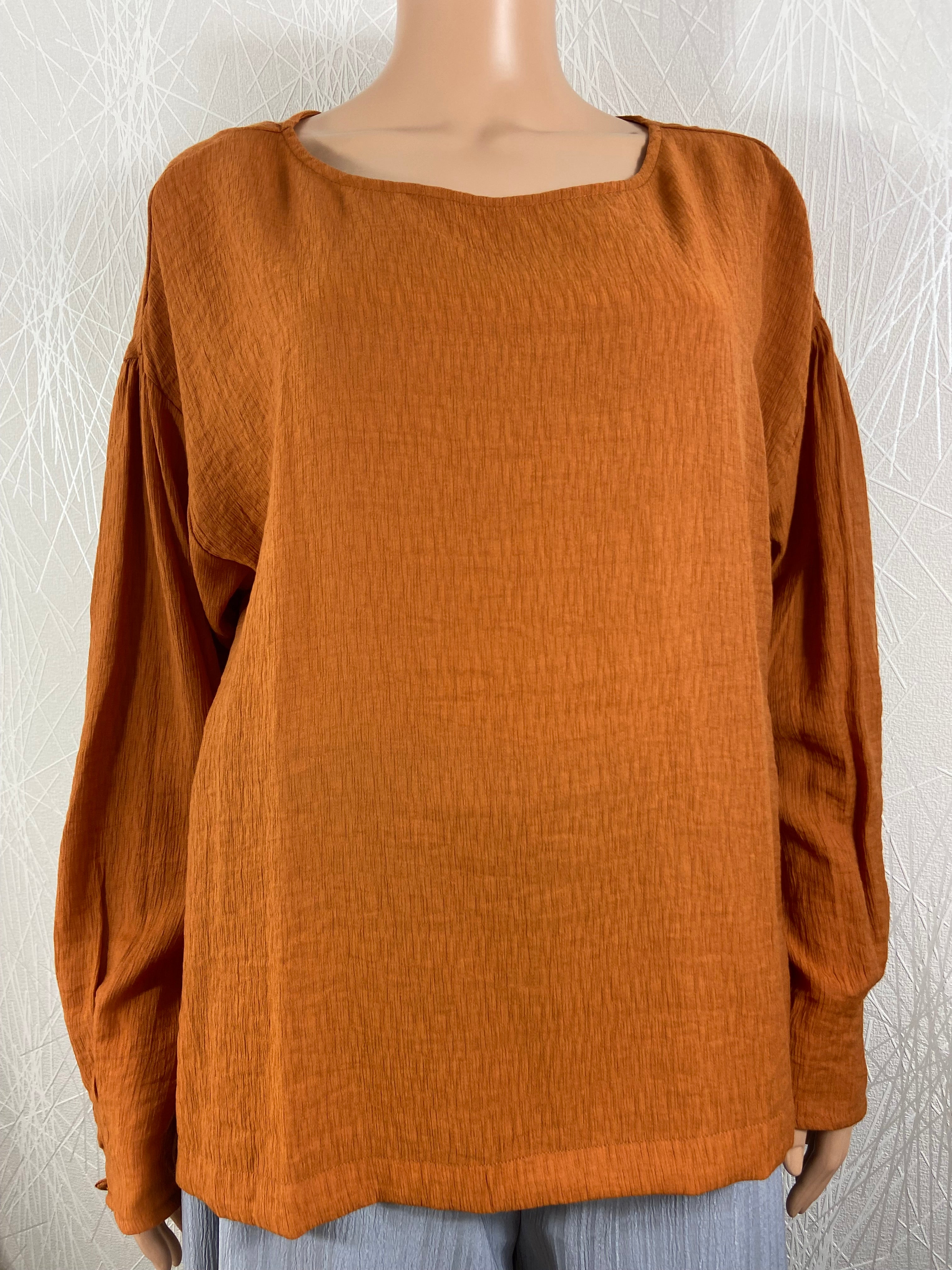 Blouse orange marron manches longues surkana