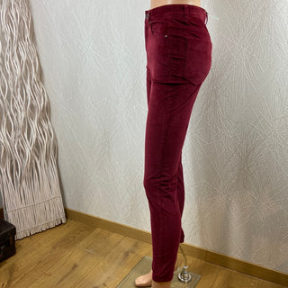 Pantalon velours côtelé rouge bordeaux taille haute slim Benetton