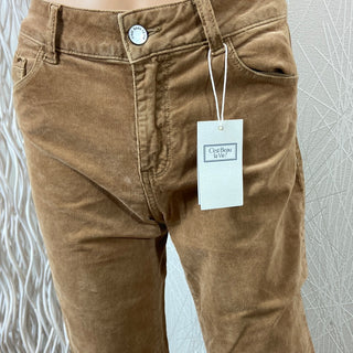 Pantalon confort velours coton beige taille haute coupe girlfriend Lucien C’est Beau la Vie