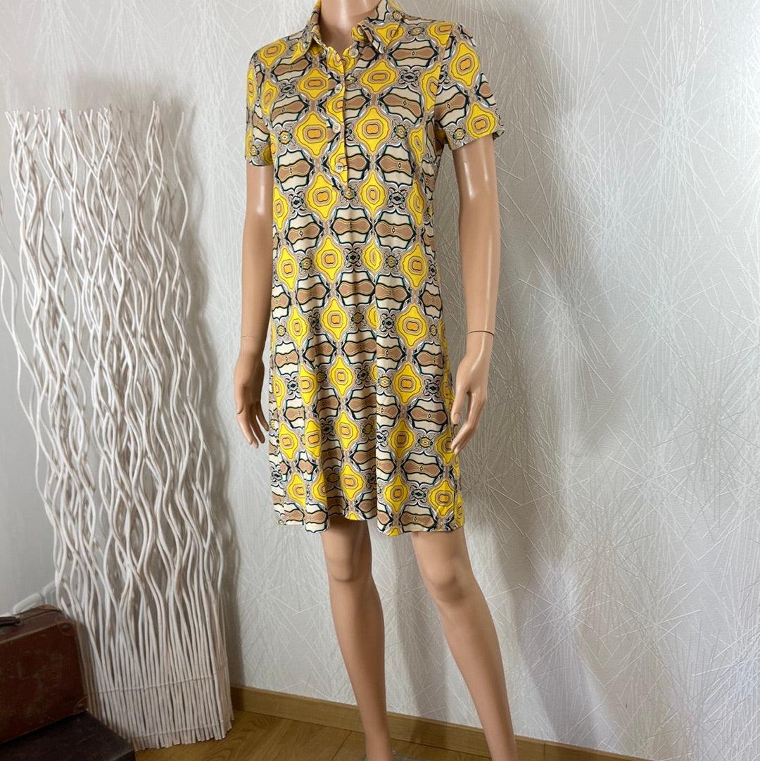 Robe Jersey jaune courte style vintage 70's Surkana - Offre-Unique