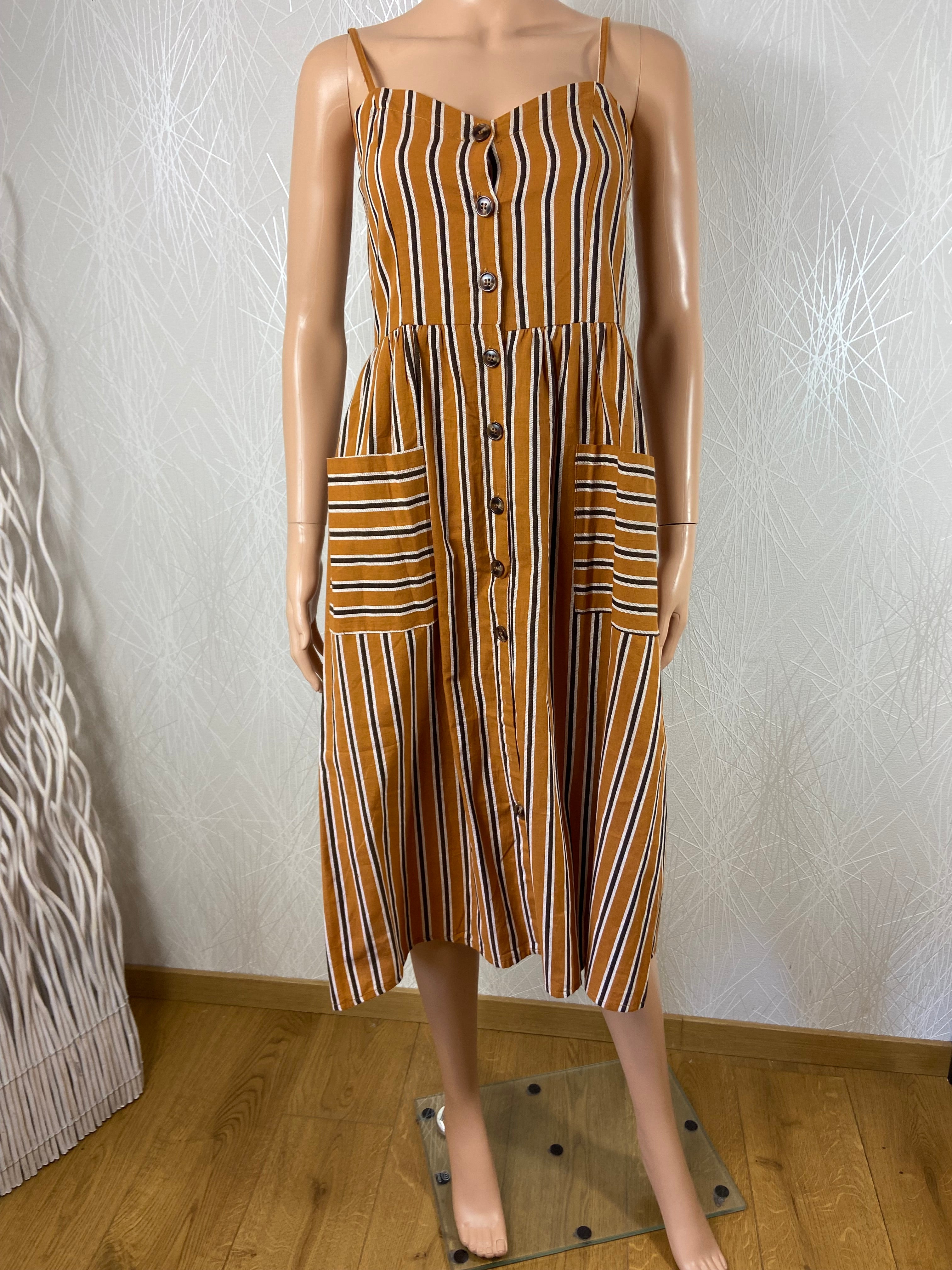 Robe à bretelles rayée boutonnée coton lin Charlior
