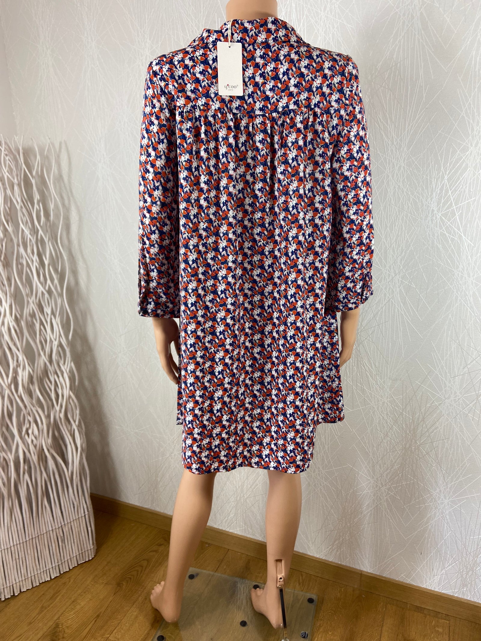 Robe multicolore boutonnée fleurie manches longues Y Co