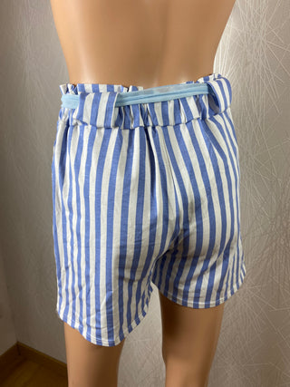 Short à rayures en coton fluide taille élastique Made In Italy