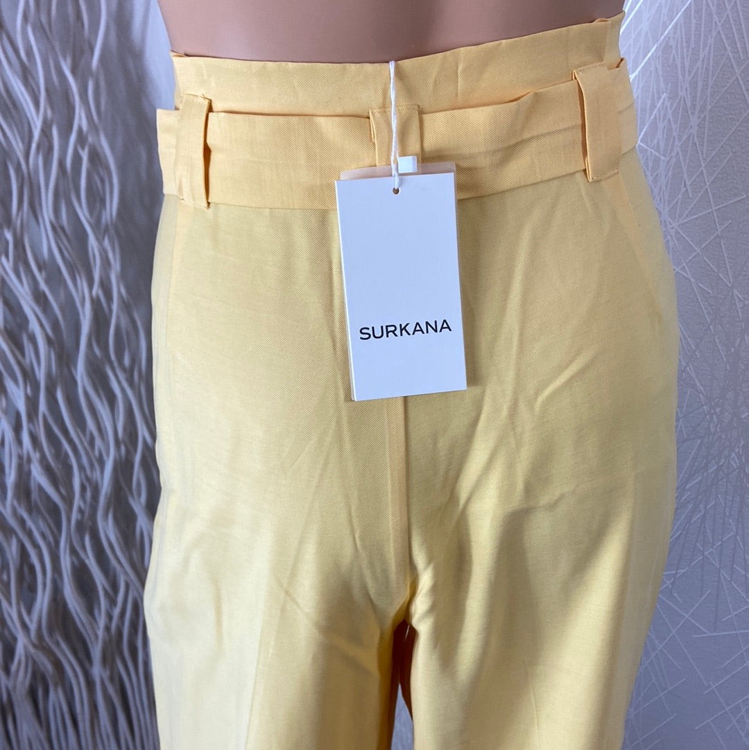 Pantalon femme 7/8 taille haute coupe droite jaune Surkana - Offre-Unique