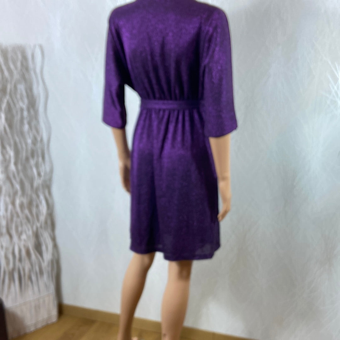 Robe de soirée doublée cintrée violet brillant cache coeur Miss Miss