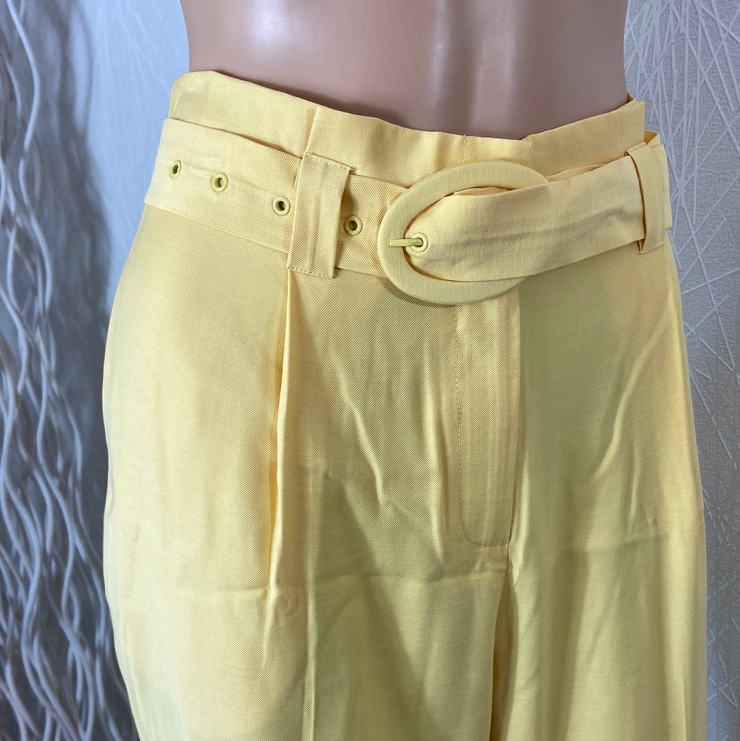 Pantalon femme 7/8 taille haute coupe droite jaune Surkana