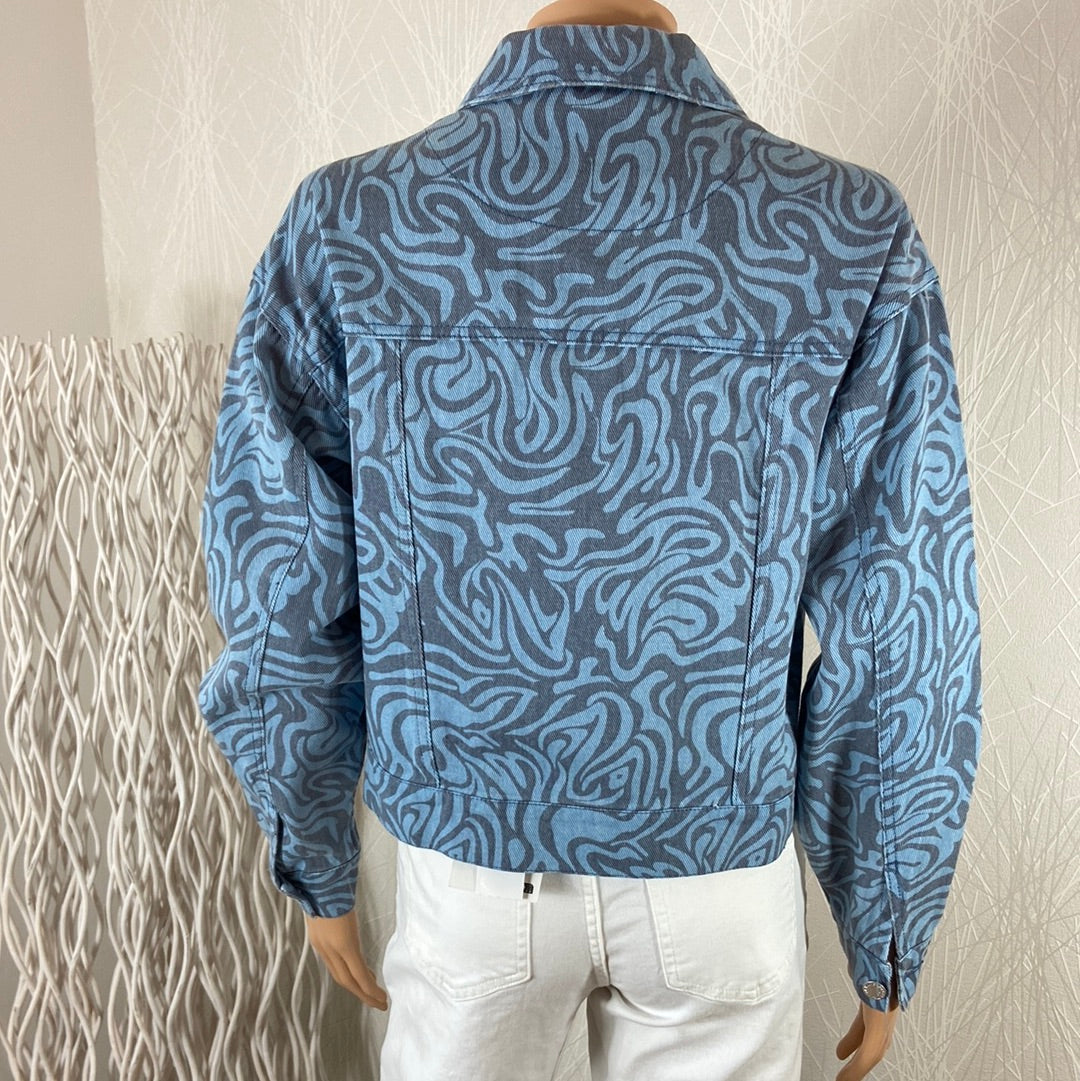 Veste jeans imprimé bleu volutes grises Bykura Printed Jacket B.Young