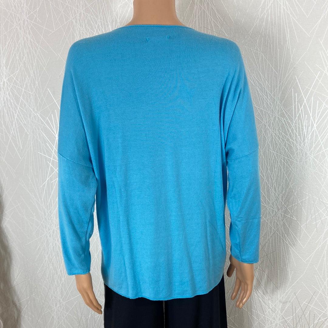 Pull-over bleu ciel col V doux laine angora Made In Italy - Offre-Unique